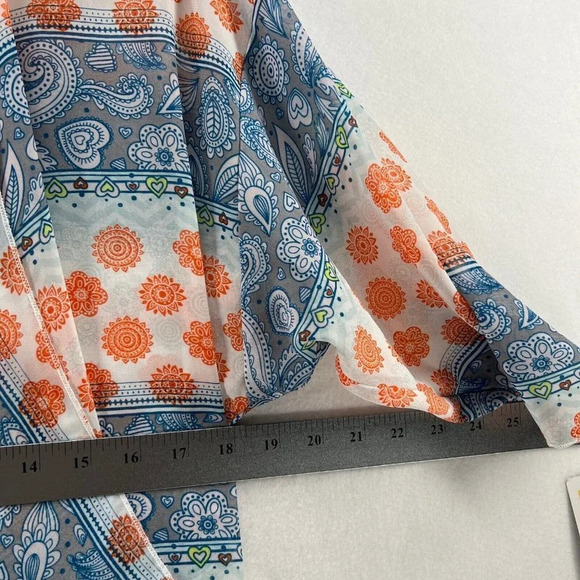 LuLaRoe Cover Up Womens Sz S Shirley Kimono Paisley Open Front Sheer Orange Blue - Picture 10 of 11